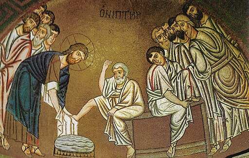 Byzantine mosaic of the Maundy foot washing scene at Hosios Loukas monastery, Greece